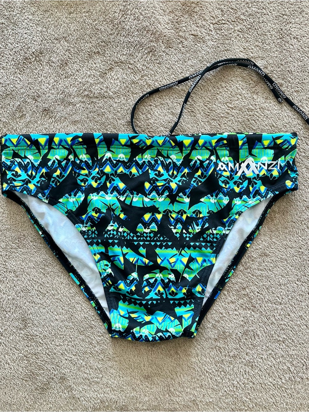 Men's Green Patterned Swim Briefs - Amanzi, performance fit, size 32 - Picture 2 of 4
